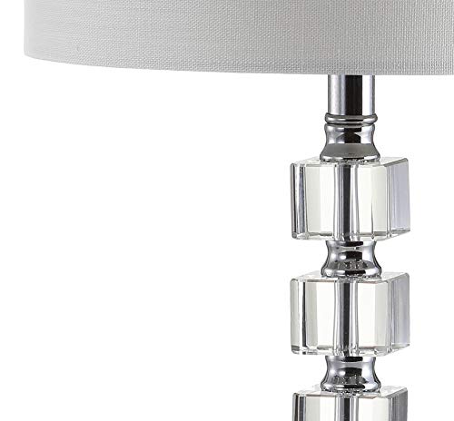 JONATHAN Y 22" Clear Crystal and Chrome Stacked Cube Table Lamp Set of 2, Glam Contemporary Nightstand Lamps with White Linen Drum Shade, LED Bulbs Included JYL5040A-SET2 by JONATHAN Y - Image 4