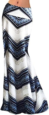 Women Fashion Summer Printed High Waisted Beach Maxi Skirts Long Skirt(White Geometric), XL