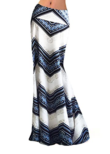 Women Fashion Summer Printed High Waisted Beach Maxi Skirts Long Skirt(White Geometric), Xl #TOP3