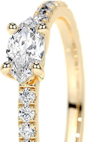 0.60 Ct Marquise Cut Moissanite Wedding Band for Women, East-West Unique Matching Ring, 4 Prong Set, 925 Sterling Silver / 10K 14K 18K Solid Gold, Stackable Engagement Anniversary Ring