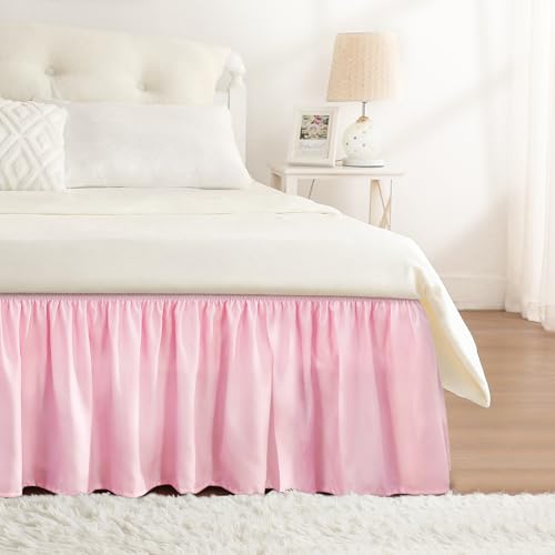 Dusty Pink Bed Skirt Full Size 15" Drop, Elastic Wrap Around Bedskirt