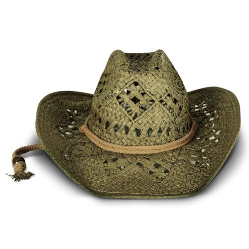 Lucky Brand Womens Straw Cowboy Hat | Rope Design | Western | Style | Fashion | Sun Protection | Breathable Woven Straw - Olive