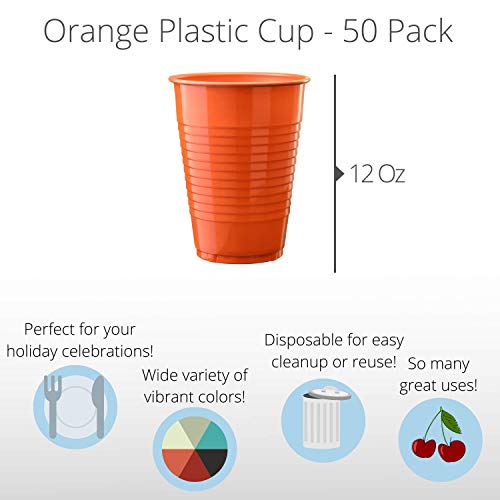 Exquisite 50 Count - Orange 12 Oz Plastic Cups Disposable Party Cups - Orange Plastic Tumblers For All Occasions With 50 Orange Disposable Plastic Cups Per Pack #TOP1
