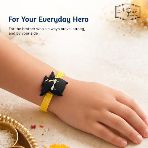 Image of Avyaan Batman Rakhi for Raksha Bandhan | Superhero Theme Handmade Rakhi with Adjustable Soft Silicone Band | Comfortable, Lightweight & Durable | Stylish Design for Brothers | Dark Knight Inspired