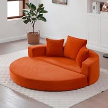 Folding Sofa Bed, Corduroy Circular Boneless Couch, No Assembly Convertible Sleeper Sofa with 3 Pillow, Comfy Futon Sofa Bed for Apartment, Office, Bedroom, Living Room, Orange