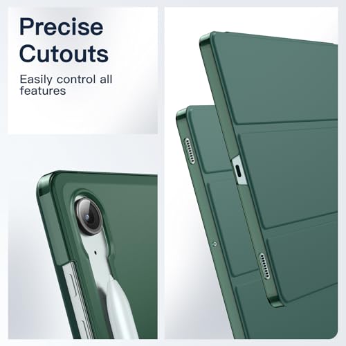 Image of JETech Case for Samsung Galaxy Tab S10 Lite / S10 FE / S9 FE 10.9-Inch, Slim Translucent Back Tri-Fold Stand Protective Tablet Cover, Support S Pen Charging, Auto Wake /Sleep (Midnight Green)