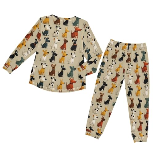 Long Sleeve Pajama Set for Girls Boys,Dogs Sitting in Rows Comfy Crewneck Sleepwears,Soft Kid's Homewear Clothes Underwear Sets 8T2