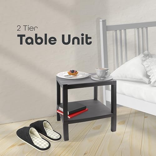 Divchi 2 Tier Side End Table Nightstand Coffee Tables Storage Bedside Office Living Room Bedroom Small Narrow Space Sofa Table (Grey) - 3