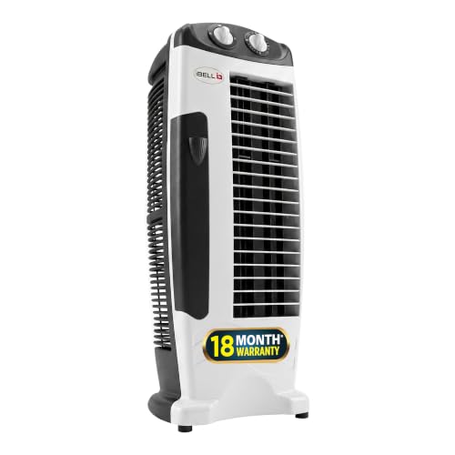 Image of IBELL Tower Fan with 25 ft Air Throw, 4-Way Air Distribution, Energy-Efficient Operation, Rust-Resistant Body, Compact Design for Home & Office (White & Black)