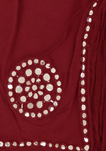 Image of YOUTHQUAKE Plastic Mirror Work Embroidered Chiffon Dupatta for Women & Girls