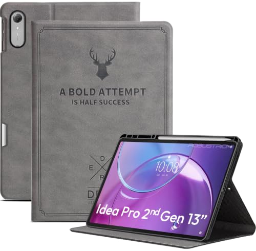 Image of Robustrion Case for Lenovo Idea Tab Pro 2nd Gen 13 inch Cover Case with [Pencil Holder], Deer Pattern Flip Cover for Lenovo Idea Tab Pro Gen 2 Cover Case 13 inch [Auto Sleep Wake Support] - Grey