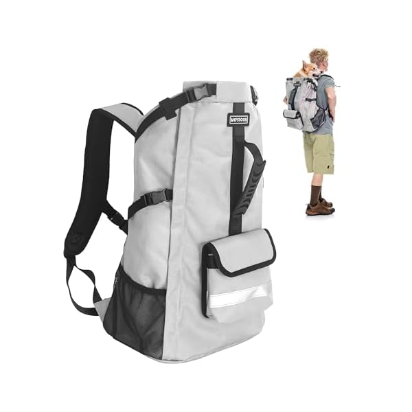 Dog Backpack Carrier for Medium Dogs - 4-Layer Protection, Under 30 lb, Waterproof, Adjustable Dog Hiking Backpack with Storage Pockets, Reflective Strips, Non-Slip Handle for Travel - Grey