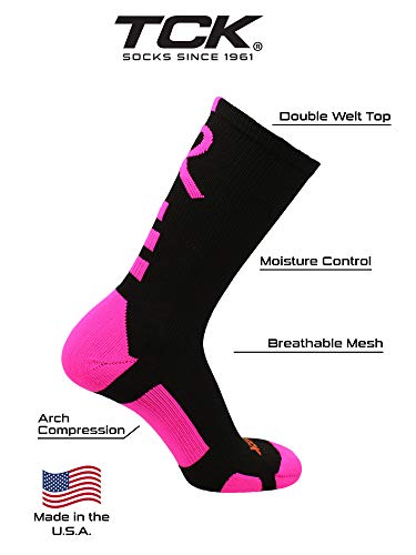 Baseline Awareness Athletic Crew Socks (Black/Neon Pink, Medium) #TOP3