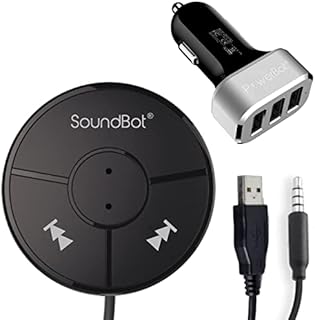 SoundBot SB360 Bluetooth Car Kit Hands-Free Wireless Talking & Music Streaming Dongle w/ 10W Dual Port 2.1A USB Charger + Magnetic Mounts + Built-in 3.5mm Aux Cable …