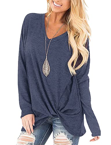 Image of SimpleFun Womens Tops Long Sleeve Shirts V Neck Loose Twist Knot Fall Tunic