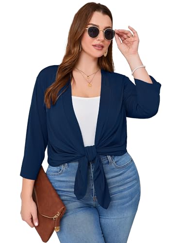 Image of AusLook Women's Plus Size Lightweight Open Front Cardigan 3 /4 Sleeve Cover Ups Shrugs Shawls and Wraps Kimono Jacket Coat
