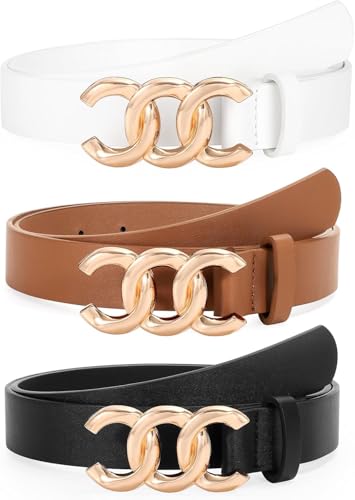 LAPRBY Women Leather Belts for Jeans Pants, Fashion Gold Buckle Ladies Leather Dress Belt