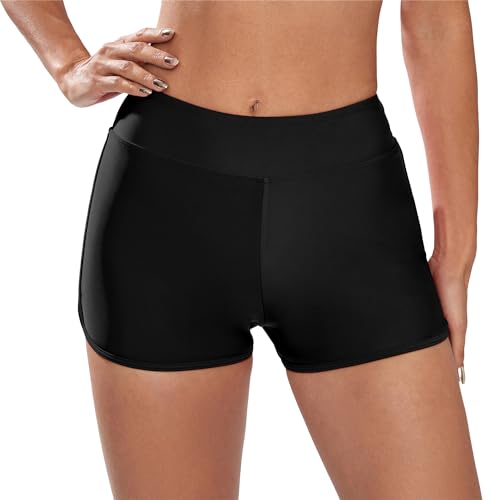 Pantalones cortos de natación elásticos para mujer bañador deportivo negro