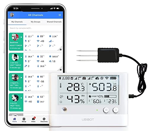 Image of UbiBot Wireless Remote Smart WS1 Pro + Soil Temperature Moisture + Temperature Humidity Ambient light Sensor 2.4GHZ Wifi Free 24/7 Alerts & History Data Logger Monitor Anywhere! IFTTT