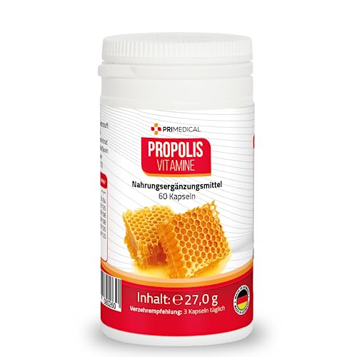 PROPOLIS KAPSELN mit Vitamin C, B1, B2, B6, B12 und Folsäure 85mg Propolis Extrakt je Kapsel Primedical 1 x 60 Kapseln