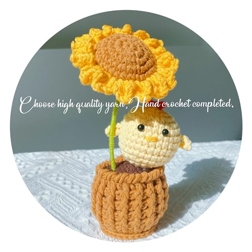 Funny Desk Decor?Already Made Crochet Animals,Funny Cute Crochet Chicken Decoration with Sunflower,Handmade Knitted Desk Decoration for Home Office Toy Cheer Up Gifts Mother's Day Birthday Party