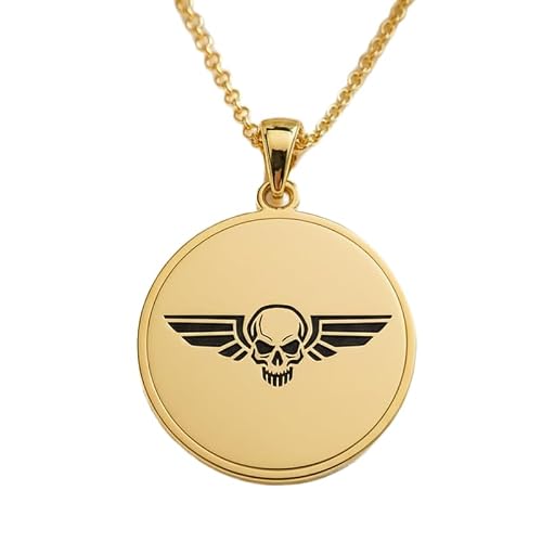 Image of WORLD WIDE GEMS The Winged Skull Emblem Engraving Pendant Necklace Made In 925 Sterling Silver Gold Plated Charm With 18 "Cable Chain Handmade Jewelry For Men Women |WWS_EGP_00679