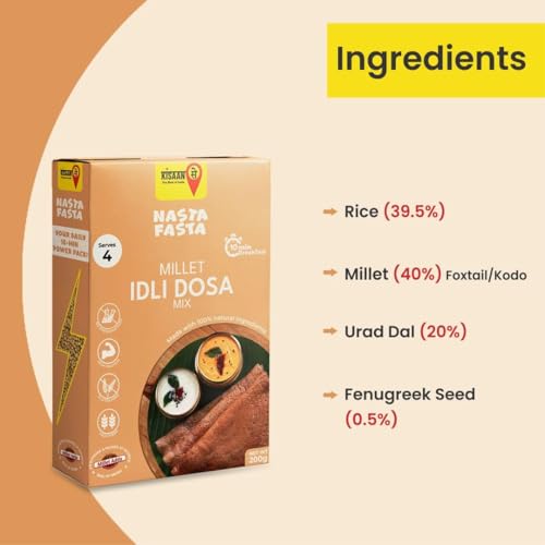 Image of KisaanSay Millet Idli /Dosa Mix 200gm Ready to Cook, Healthy Breakfast, Gluten-Free, High Protein & Fibre, Dosa batter (200gm)