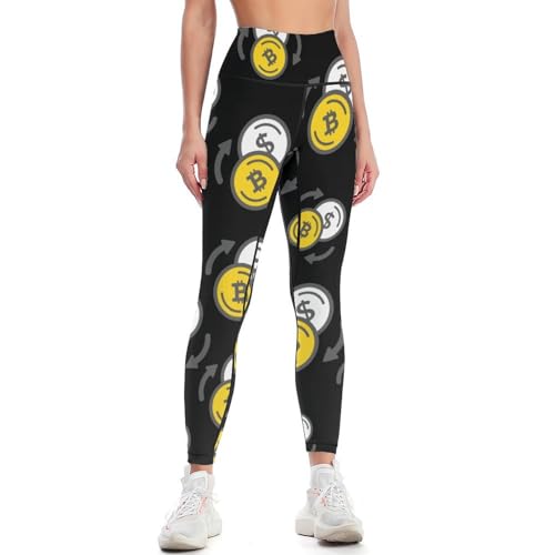 Bitcoins and Dollar Yoga Pants Leggings for Women High Waisted Tummy Control Workout