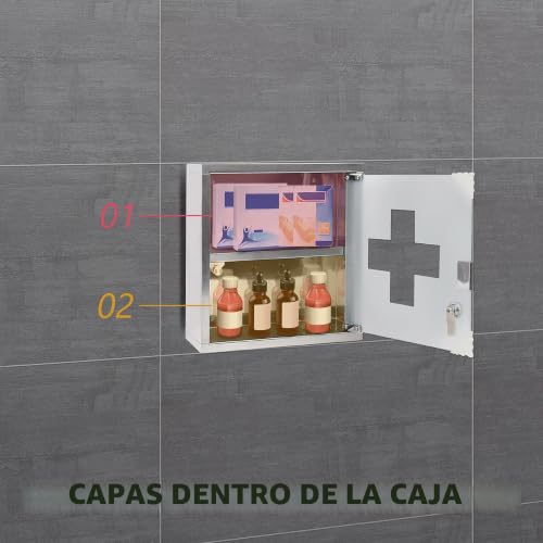 Miniatura 7 de Joieyou Armario Para Medicamentos De Acero Inoxidable, Con 2 Compartimentos, 30 X 12 X 30 Cm