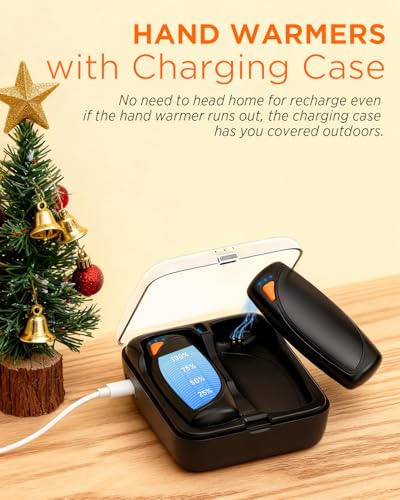 Hand Warmers Rechargeable with Charge Case, 2 Packs 14,000mAh Electric Hand Warmer Battery Powered Dual Sided Reusable Long Battery Life Portable Pocket Heater Gifts for Men Women Golf, Hunting Gear - Thumbnail 2