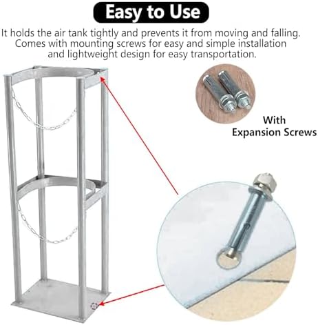 Heavy-Duty Propane Tank Holder - Steel Nitrogen Cylinder Mount with Safety Chain & Screws - Secure & Durable Frame for Outdoor Gas Tanks - Fits Most Sizes