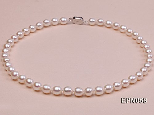 JYX 7-8mm Natural Oval White Freshwater Pearl Necklace Single Strand 20" - Image 3
