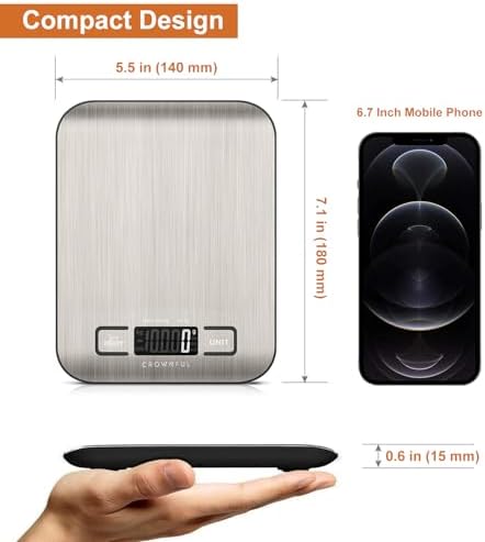 CROWNFUL Food Scale, 11lb Digital Kitchen Scales Weight Ounces and Grams for Cooking and Baking, 6 Units with Tare Function (Battery Included) — view 7