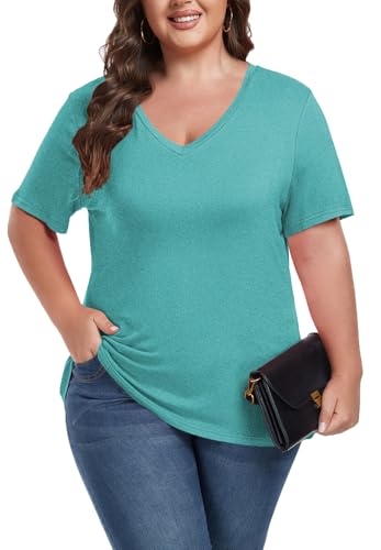 Image of ForHailey Women's Plus Size Short Sleeve Tee Shirt V Neck Basic Ladies Loose Fit T Shirt 1X-5X