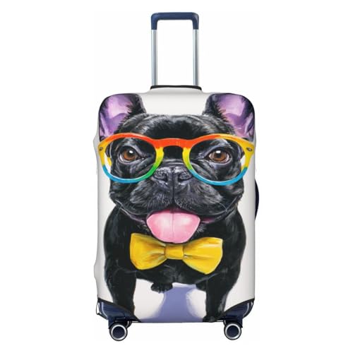 Bulldog Wearing Colorful Glasses Elastic Travel Luggage Covers Dustproof Scratch-Resistant Suitcase Protector Fit 22-24 Inch