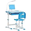 Qaba kids desk and chair set school study desk with usb light storage drawer for writing activities arts or crafts blue and white  urban country home decor