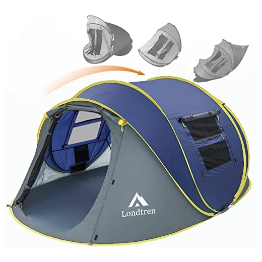4 Person Easy Pop Up Tent Waterproof Automatic Setup 2 Doors-Instant Family Tents for Camping Hiking & Traveling Dark Blue
