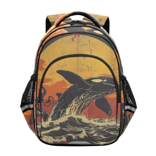 Sac à dos orca enfant 3-12 ans pour école maternelle et primaire avec motif coucher de soleil