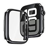 Recata 2 Stück Harte PC Schutzhülle mit Displayschutzglas für Apple Watch Series 11 (2025) Series 10 46mm, Ultradünn mit HD-Klarheit für iWatch, Diamantschwarz+Transparent