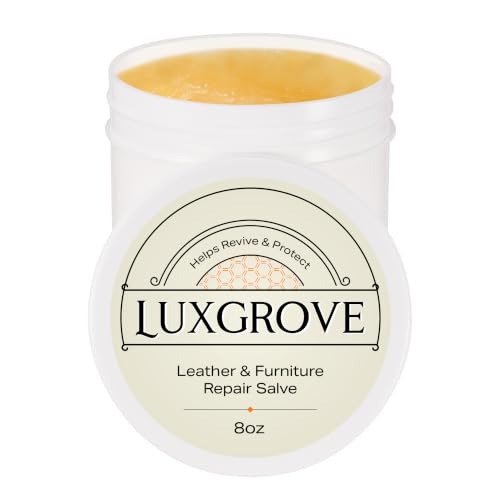 LUXGROVE® Wood & Leather Furniture Repair Salve, Conditioning Balm for Couches, Car Seats, Tables, Cabinets, Doors, Shoes, Purses, Boots & Saddles, Helps Revive Dry, Dull & Scuffed Surfaces, 8oz