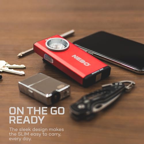 Image of NEBO Slim Pocket Flashlight | 500 Lumens, Rechargeable Mini EDC Work Light, Magnetic Base & Dimmable Brightness, Durable & Water Resistant, Includes Charging Cable - Red