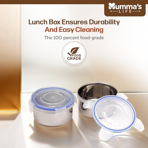 Image of Mumma's LIFE Stainless Steel Lunch Box Suitable for School, Offices and picnics(280 ML) (Black) (SMILEY)