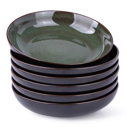LERATIO Grote pastakommen, 40 oz keramische pastakommen, 9" reactief glazuur pastakom set van 4, magnetron en vaatwasser, ovenbestendig, brede serveerschalen voor salade, pasta, fruit, krasbestendig -