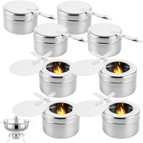 LOPYXBR 8 Stück Brennpastenbehälter Edelstahl, Brennpastenbehälter mit Deckel, Fondue Brenner, Brennpaste Behälter für Buffet, Hot Pot, Dry Pot Cuisine, Camping, Wandern, Outdoor