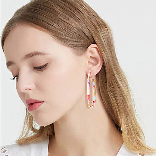 Alexy Women’s Mottled Hoop Earrings Bohemia Acrylic Resin Hoops Stud Earrings (A: 2 Pink Flower) #TOP1