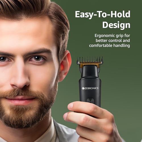 Image of Zebronics HT202 Trimmer, Cordless & Corded, Upto 180min Runtime, Stainless Steel Blades, 3+1 Guide Combs, 2 Speed Modes, LED Display, Travel Lock, Washable Blades, Type-C Rechargeable Battery (Black)