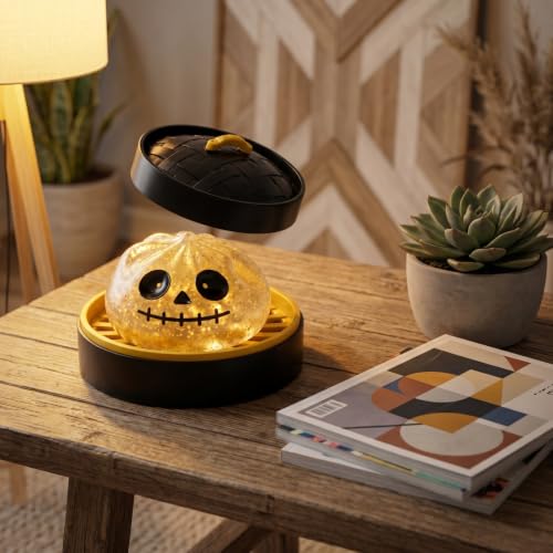 Bidobibo Halloween Spooky Glitter Dumpling Squishies Toys, Dumplings Stress Balls for Adults Fidget Toy with Steamer, Cute Halloween Decor Ghost Bao Bun Squishes for Anxiety Relief, Yellow - Image 3