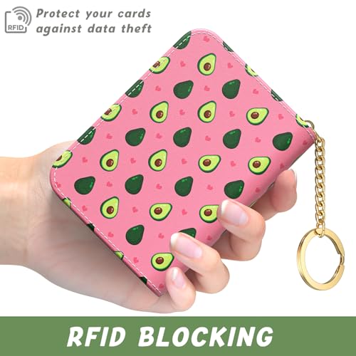 Image of Aiawoxc Credit Card Holder, Small RFID Wallet Slim Leather Card Organizer Case with Zipper and Keychain, Avocados