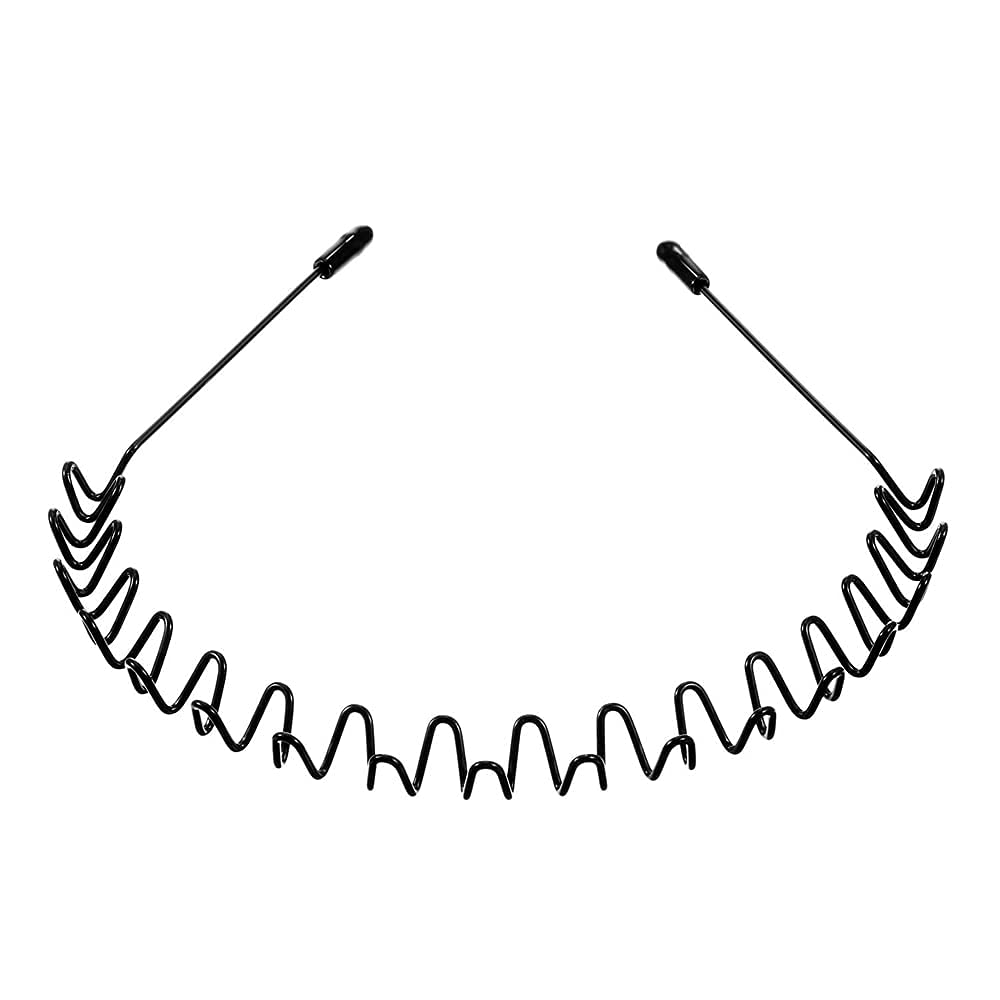 Metal Headband Spring Wave Non Slip Headwear Elastic Hair Hoop Fashion Sports Hair Accessories for Women Men Black
