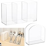 Rainmae Cutlery Storage Organizer and Napkin Holder Kit, Acrylic Cutlery Utensil Holder Tissue Paper Holder for Kitchen Countertop Organization Hold Fork Knife Spoon Silverware Tableware Storage Box